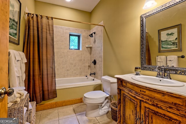 2608 The Rdgs, Hiawassee, GA 30546 - bathroom featuring shower / bath combo with shower curtain, toilet, vanity, and tile patterned floors
