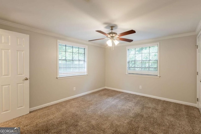 110 Valley View Ct, Tyrone, GA 30290 - carpeted spare room with ceiling fan, crown molding, baseboards, and a healthy amount of sunlight