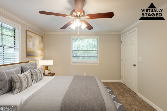 110 Valley View Ct, Tyrone, GA 30290 - bedroom featuring ornamental molding, carpet flooring, baseboards, and multiple windows