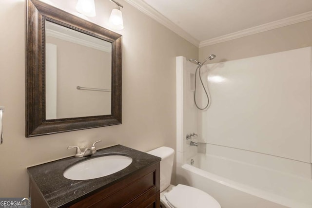 110 Valley View Ct, Tyrone, GA 30290 - full bathroom with crown molding, toilet,  shower combination, and vanity