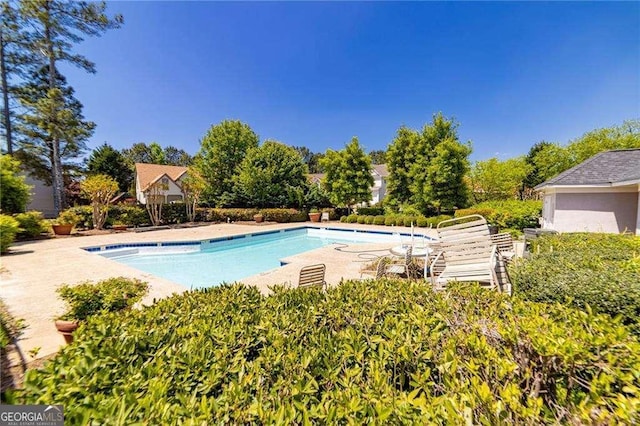 pool with a patio area