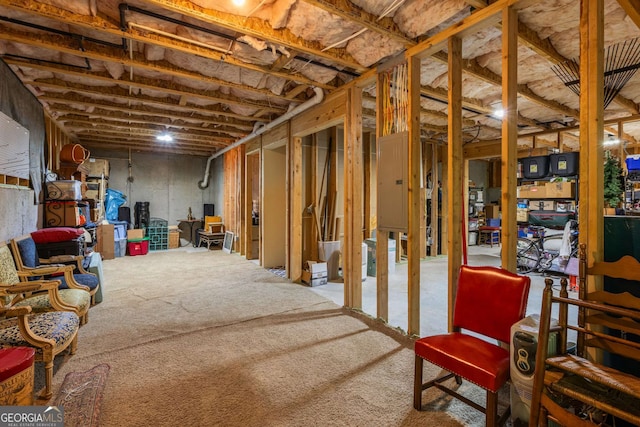 unfinished basement featuring carpet
