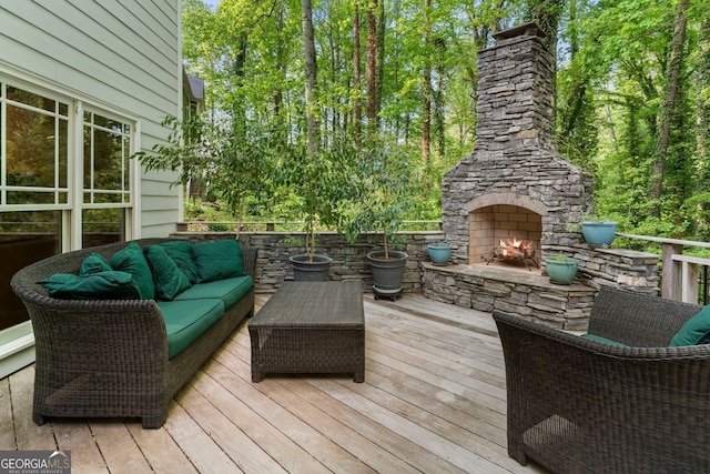 601 Ashley Forest Dr NW, Acworth, GA 30102 - wooden terrace featuring an outdoor living space with a fireplace