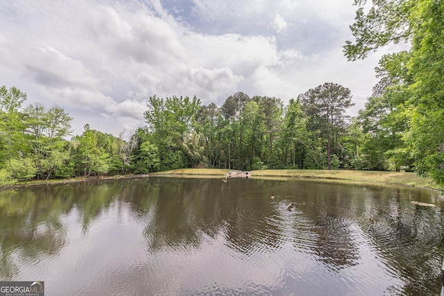 view of water feature with a wooded view