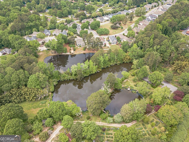 aerial view with a water view and a residential view