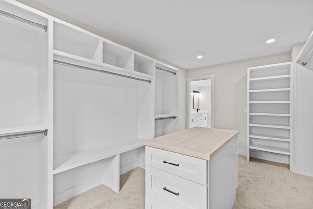 spacious closet with light colored carpet