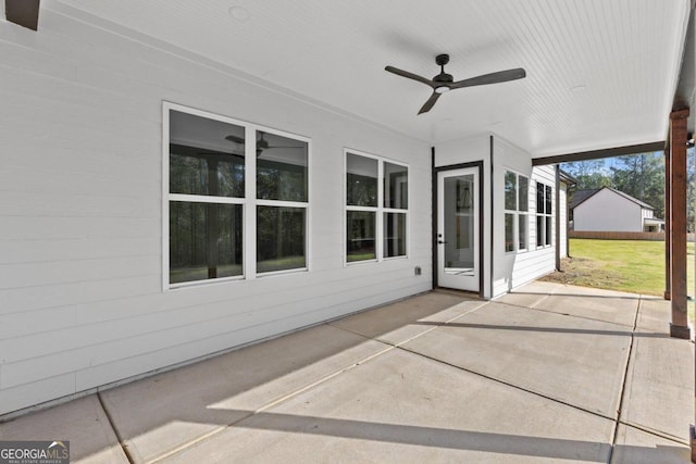 view of patio featuring a ceiling fan