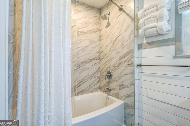 bathroom with shower / bathtub combination with curtain