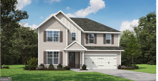 497 Lawson Dr Unit 27, Mansfield, GA 30055 - traditional-style home featuring concrete driveway, an attached garage, a front yard, and a shingled roof