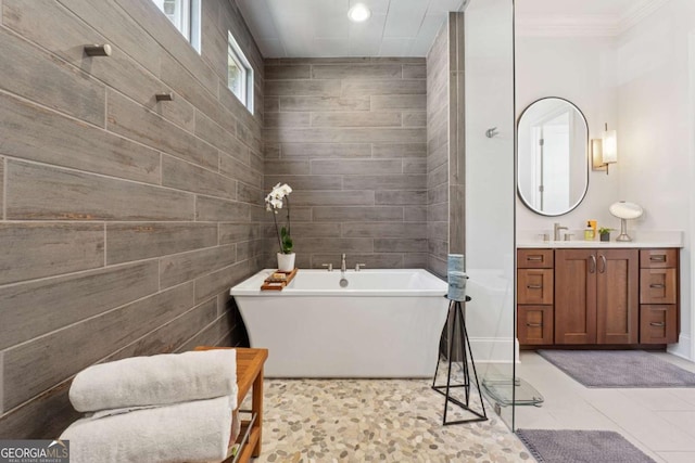 260 Jasmine Garden Way, Alpharetta, GA 30009 - full bath with a soaking tub, recessed lighting, ornamental molding, and vanity