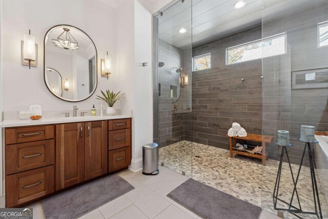 260 Jasmine Garden Way, Alpharetta, GA 30009 - full bath with tile patterned floors, walk in shower, vanity, and recessed lighting