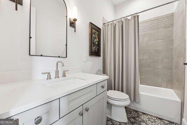 260 Jasmine Garden Way, Alpharetta, GA 30009 - bathroom featuring vanity, toilet, shower / bath combination with curtain, and tile patterned flooring