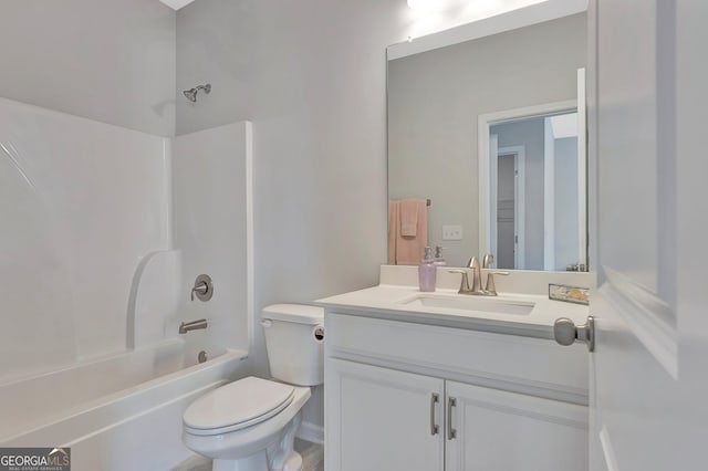 full bath featuring toilet, shower / bathtub combination, and vanity