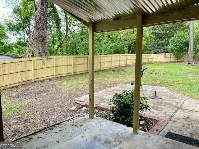 view of yard with a patio area and a fenced backyard