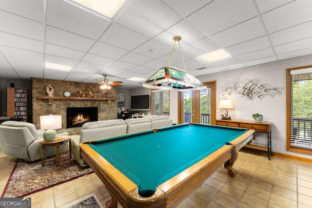 game room with tile patterned floors, visible vents, and a paneled ceiling