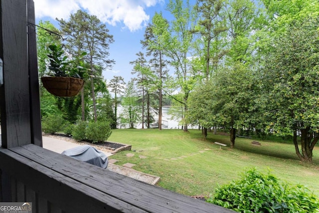 view of yard with a water view