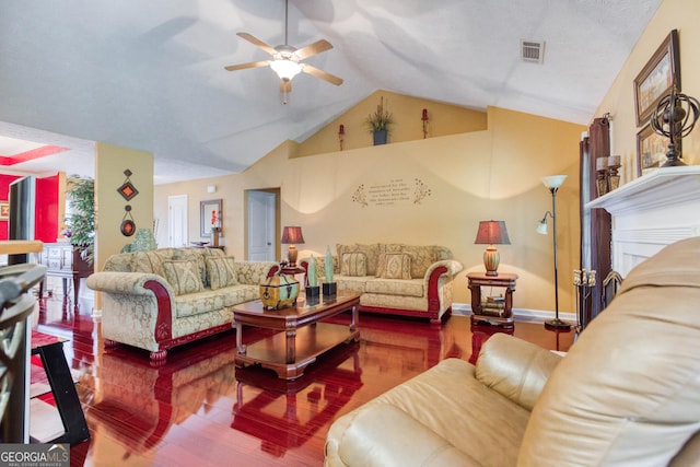 407 Gladiola Dr, Auburn, GA 30011 - living area featuring baseboards, visible vents, wood finished floors, and a ceiling fan