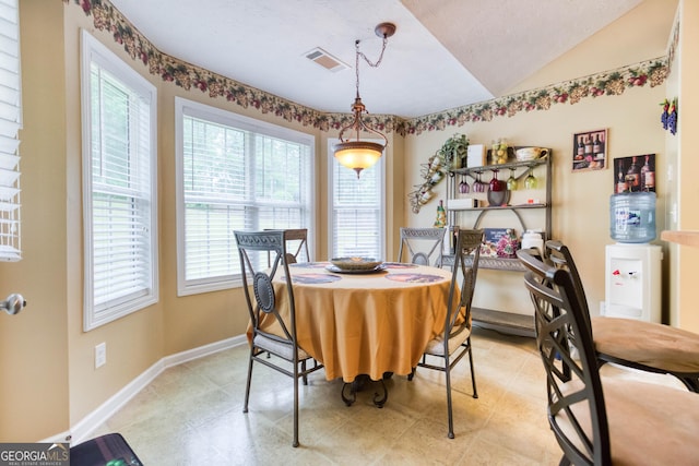 407 Gladiola Dr, Auburn, GA 30011 - dining area with baseboards, visible vents, and vaulted ceiling