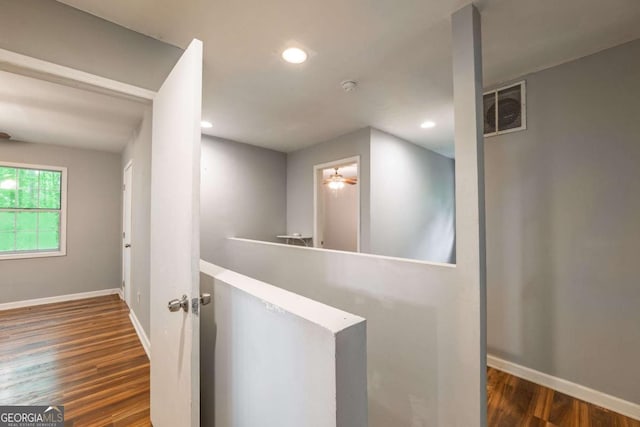 4240 Cascade Rd SW, Atlanta, GA 30331 - hallway with wood finished floors, recessed lighting, visible vents, and baseboards