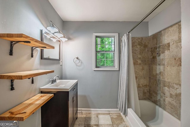 4240 Cascade Rd SW, Atlanta, GA 30331 - full bathroom with shower / bath combination with curtain, vanity, and baseboards
