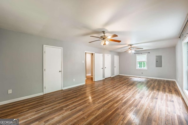 4240 Cascade Rd SW, Atlanta, GA 30331 - unfurnished bedroom with wood finished floors, ceiling fan, electric panel, and baseboards