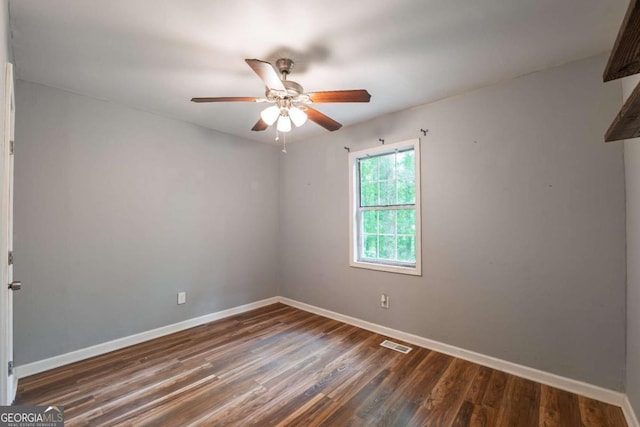 4240 Cascade Rd SW, Atlanta, GA 30331 - empty room featuring baseboards, visible vents, ceiling fan, and dark wood-type flooring