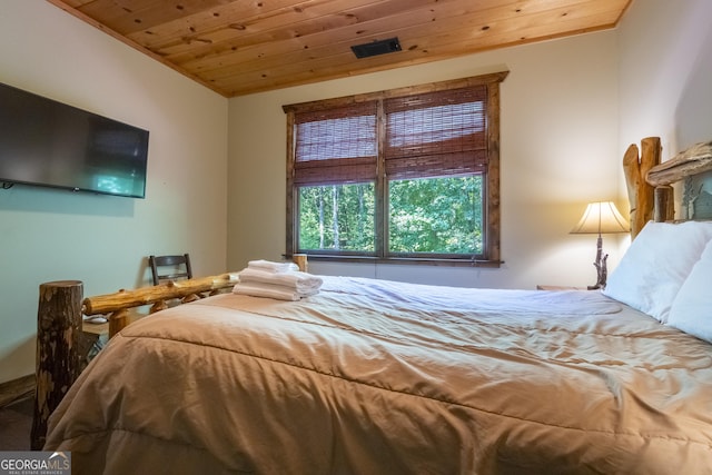 bedroom featuring visible vents and wood ceiling