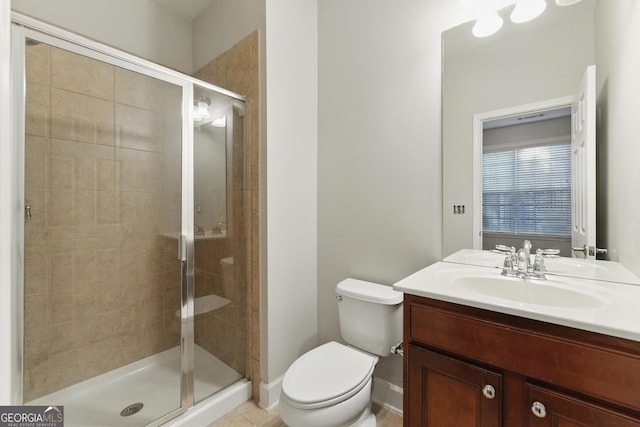 2313 Millhaven St, Smyrna, GA 30080 - bathroom with toilet, vanity, a stall shower, and baseboards