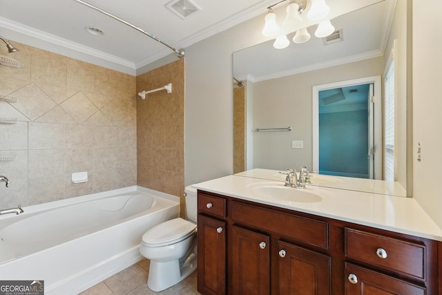 2313 Millhaven St, Smyrna, GA 30080 - full bathroom featuring crown molding, tile patterned flooring, visible vents, and bathtub / shower combination
