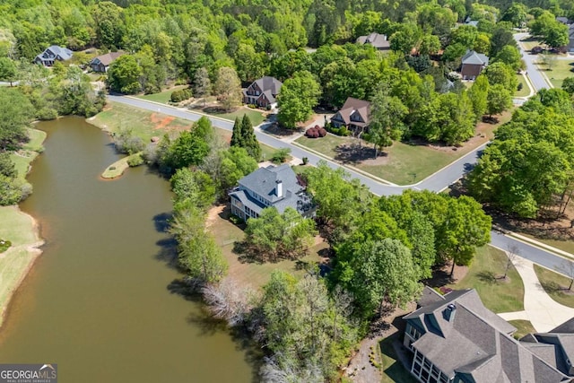 aerial view featuring a residential view and a water view
