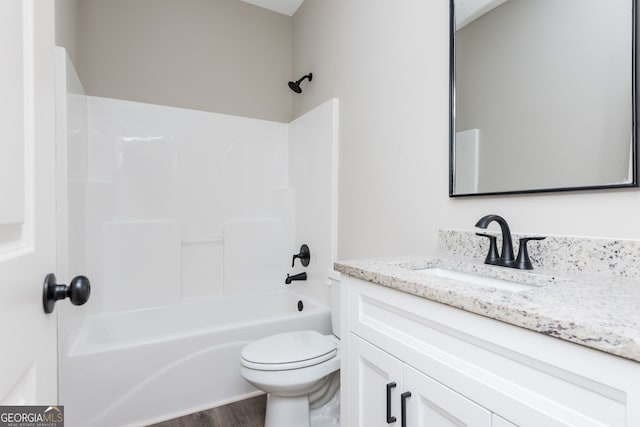 516 Branch St, Cedartown, GA 30125 - full bath with toilet, shower / tub combination, wood finished floors, and vanity