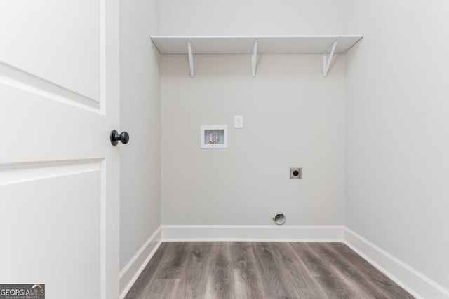 516 Branch St, Cedartown, GA 30125 - laundry area featuring hookup for an electric dryer, wood finished floors, washer hookup, and laundry area