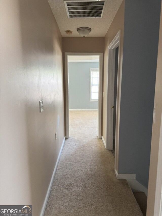 117 Rendition Dr, Mcdonough, GA 30253 - hallway featuring carpet floors, a textured ceiling, and baseboards
