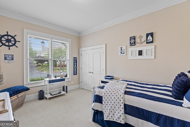 5841 Choctaw Ln, Braselton, GA 30517 - carpeted bedroom with a closet, crown molding, and baseboards