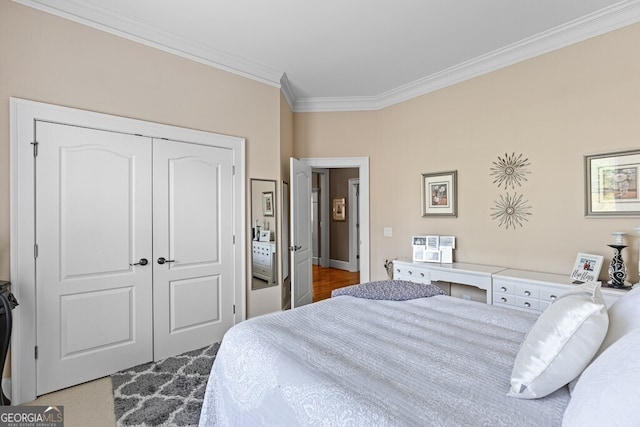5841 Choctaw Ln, Braselton, GA 30517 - bedroom with baseboards, ornamental molding, and a closet