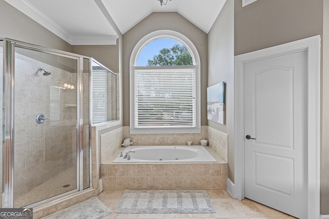 5841 Choctaw Ln, Braselton, GA 30517 - bathroom with a jetted tub, a shower stall, and vaulted ceiling