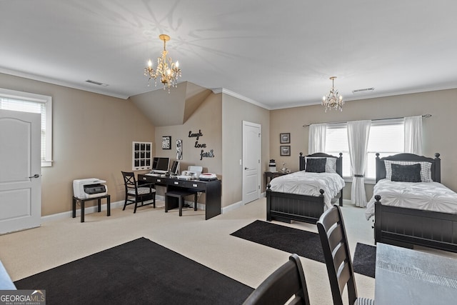 5841 Choctaw Ln, Braselton, GA 30517 - carpeted bedroom featuring a chandelier, visible vents, and baseboards