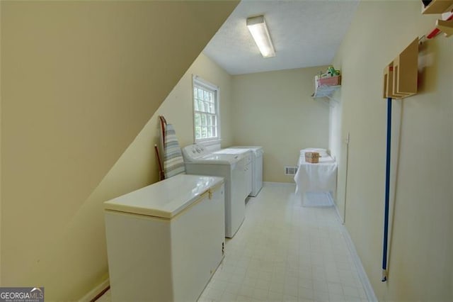 5208 Fox Hill Ct, Peachtree Corners, GA 30092 - laundry area featuring separate washer and dryer, light floors, and a textured ceiling