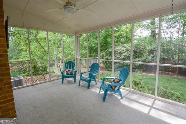5208 Fox Hill Ct, Peachtree Corners, GA 30092 - unfurnished sunroom featuring ceiling fan and lofted ceiling