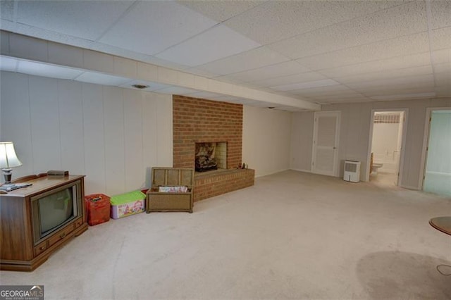 5208 Fox Hill Ct, Peachtree Corners, GA 30092 - basement featuring carpet flooring, a fireplace, and a paneled ceiling