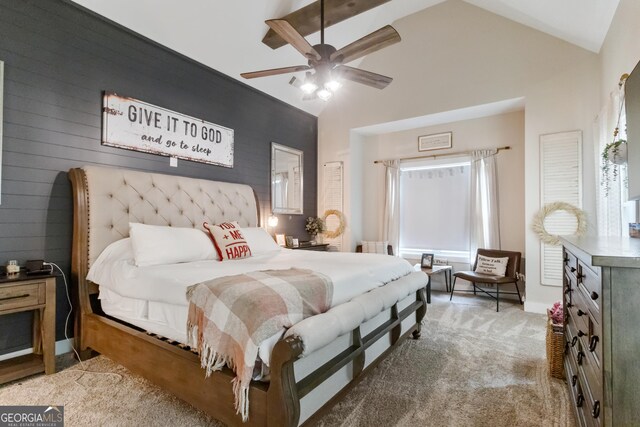 461 Preakness Way, Forsyth, GA 31029 - bedroom with vaulted ceiling, multiple windows, carpet flooring, and ceiling fan