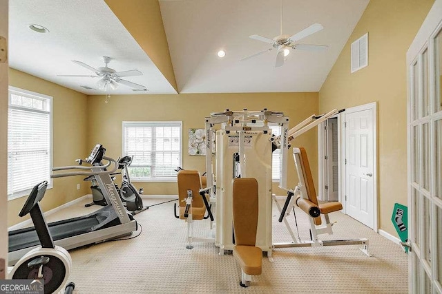 3262 Orchard Cir, Watkinsville, GA 30677 - exercise area featuring baseboards, visible vents, and a ceiling fan