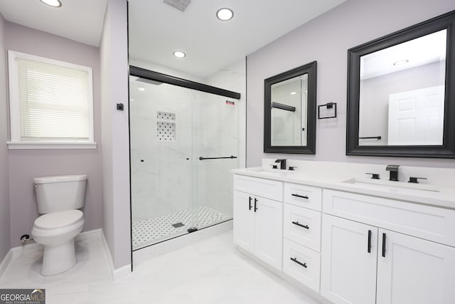 938 Motley St, Lagrange, GA 30241 - full bath with recessed lighting, a stall shower, toilet, and a sink