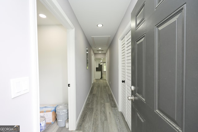 938 Motley St, Lagrange, GA 30241 - corridor featuring attic access, recessed lighting, baseboards, and light wood-style floors