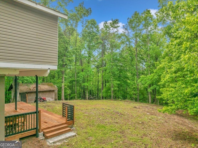 376 Mauldin Rd, Thomaston, GA 30286 - view of yard featuring a wooden deck and a view of trees