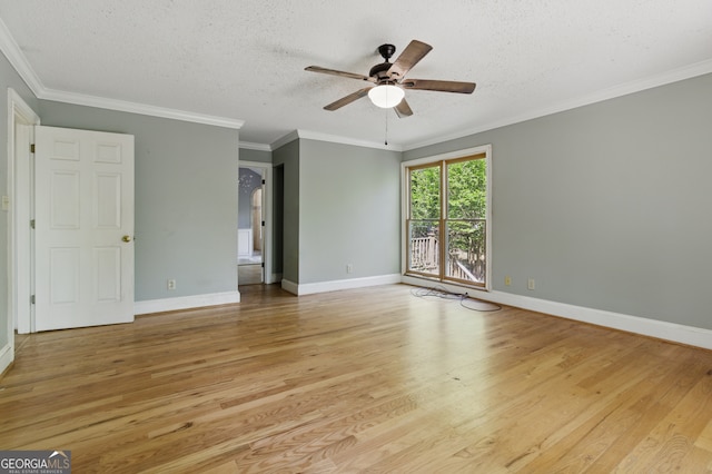 15635 US Highway 27 N, Hamilton, GA 31811 - spare room with ceiling fan, a textured ceiling, baseboards, light wood-type flooring, and ornamental molding