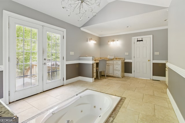 15635 US Highway 27 N, Hamilton, GA 31811 - full bath featuring crown molding, baseboards, a tub with jets, french doors, and vaulted ceiling