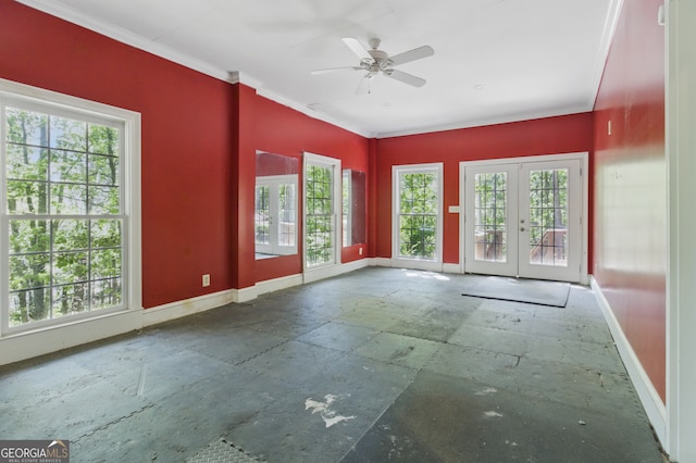 15635 US Highway 27 N, Hamilton, GA 31811 - empty room with a ceiling fan, baseboards, ornamental molding, and french doors