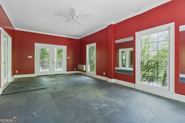 15635 US Highway 27 N, Hamilton, GA 31811 - unfurnished living room featuring french doors, baseboards, crown molding, and ceiling fan