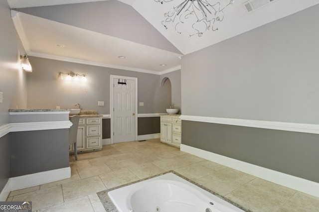 15635 US Highway 27 N, Hamilton, GA 31811 - bathroom with visible vents, a jetted tub, lofted ceiling, and vanity